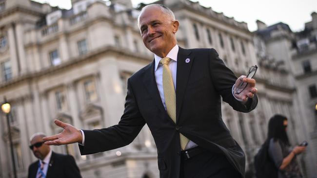 Malcolm Turnbull arrives for a press conference in London. Picture: AAP