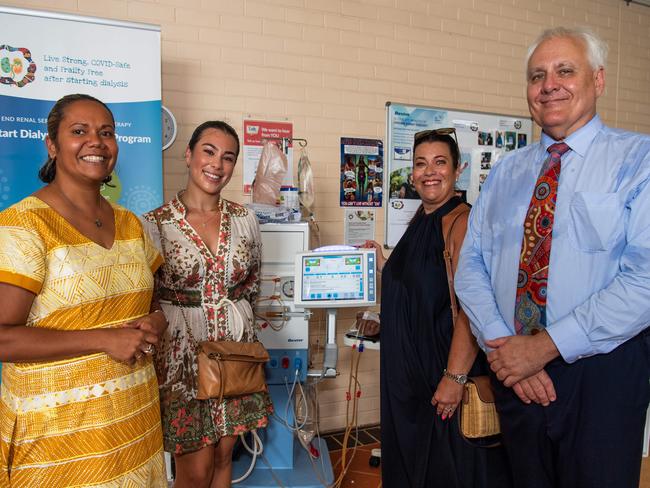 Health Minister Selena Uibo with Alexandra Pappas, Renee Pappas, and George Kalimnios as they donate $40,000 towards kidney treatments. Picture: Pema Tamang Pakhrin