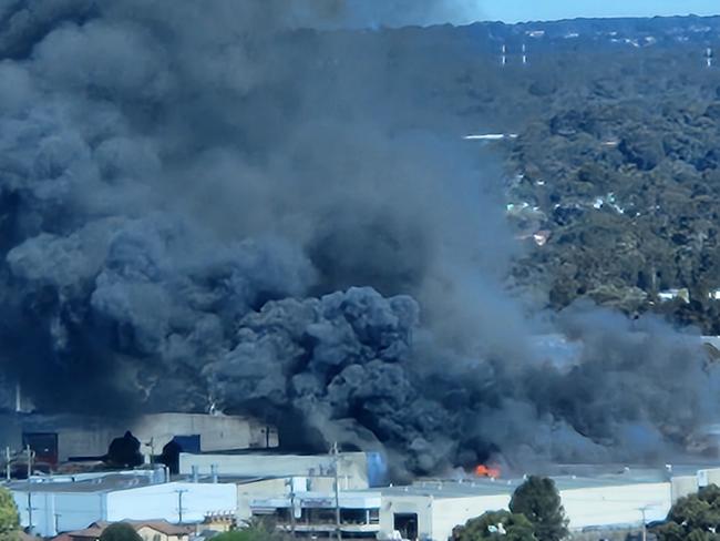 Factory fire in Moorebank industrial area, near Liverpool. Picture: Supplied