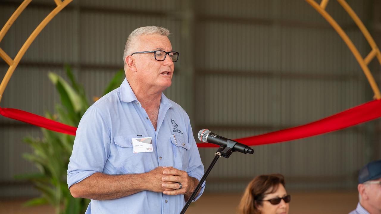 Adam Kay speaks during the opening ceremony at the WANT cotton gin, Katherine. Picture: Pema Tamang Pakhrin