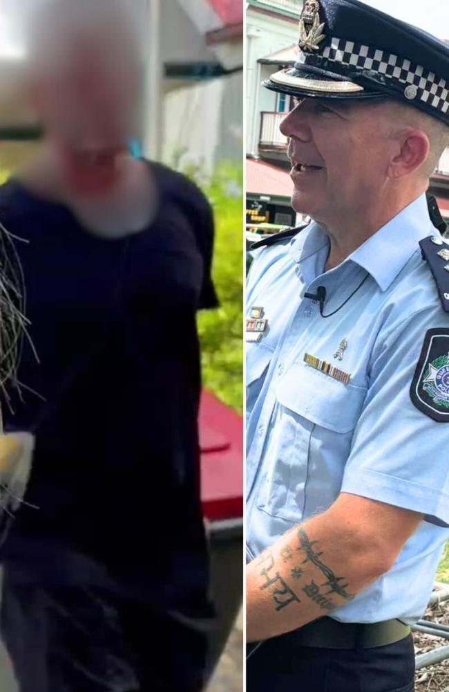 A police press conference on "anti-social" behaviour is interrupted by a colourful character outside the Maryborough station.