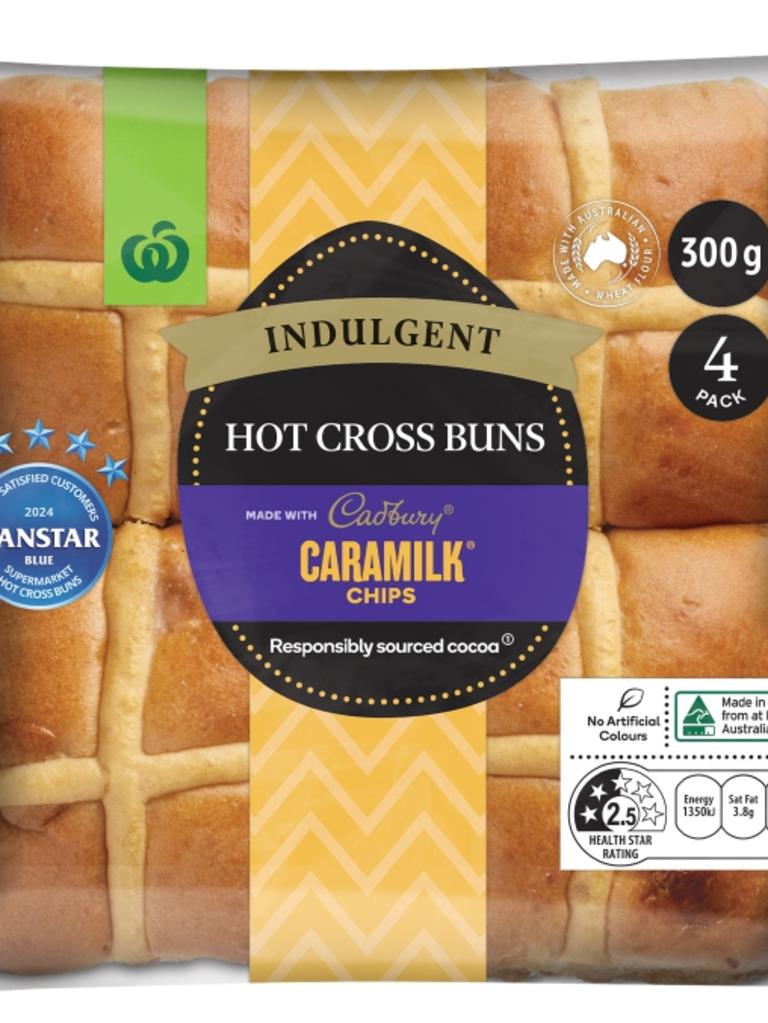 Caramilk hot cross buns. Picture: Supplied / Woolworths