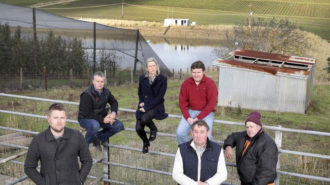 The farmers around the proposed Bird in hand Gold mine don't want it to go ahead. Pictured at the AF Parker &amp; Sons apple and strawberry orchard, at Woodside, (LtoR) Jared Stringer, Mike Mudge, Nikki Roberts, Jim Franklin-McEvoy, Glen Kelly, and Malcolm Parker. 5 June 2019. Picture Dean Martin