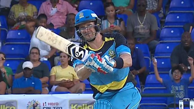 Shane Watson scored 55 off 31 for the St Lucia Zouks against St Kitts and Nevis.