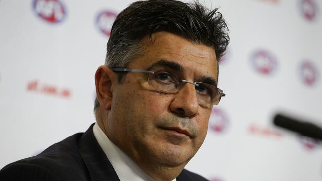 Forrmer AFL CEO Andrew Demetriou announces Essendon is banned from the 2013 finals.