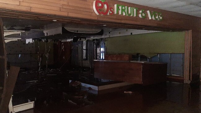 All that remains of PJs Country Fruit &amp; Veg after the devastating floods. Photo: Natasha Garred