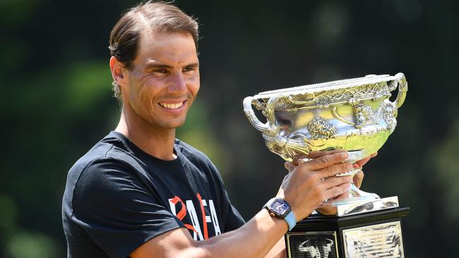 Rafael Nadal was all smiles the day after his Australian open win. Picture: William West/AFP