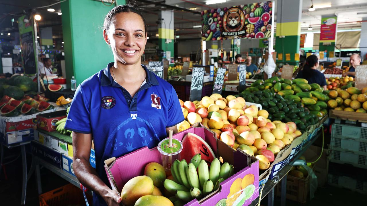 Cairns Regional Council has worked with Rusty's Markets to open this Thursday for one extra day of trading, to supply fruit and vegetables to the people of Cairns. Edge Hill resident Tiarna Ahwang has been unable to buy fruit and vegetables, due to the severe shortage of fresh food and other perishable items in Cairns supermarkets because of road closures. Picture: Brendan Radke