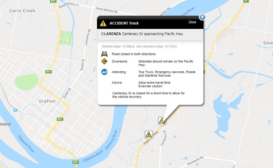 Two trucks have closed the Pacific Highway for two different reasons. Picture: Live Traffic NSW