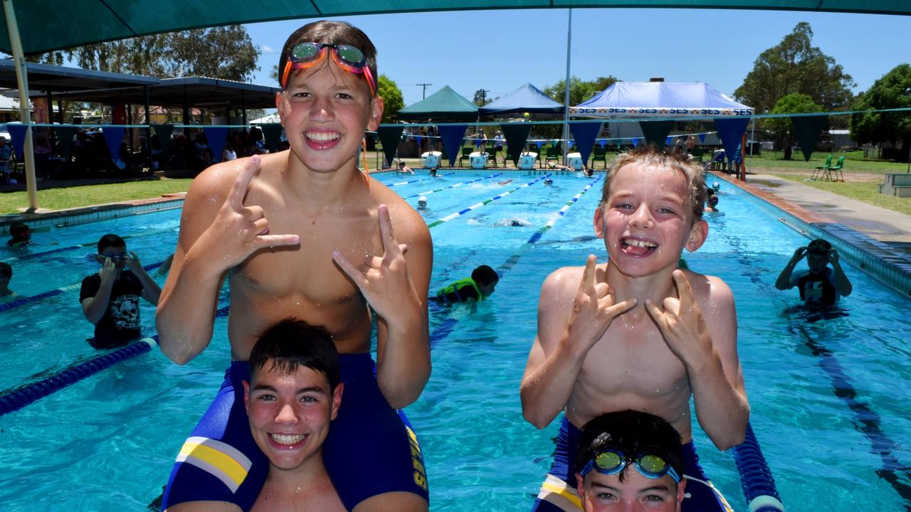 Mitchell Pogan, Bailey Grimes, Tyson Gilmour and Connor Pogan battle it out in the Wallumbilla Pool. Photo Tom Gillespie / Western Star