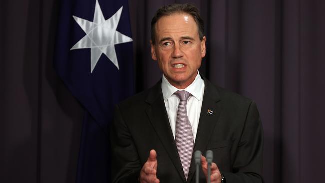 Health Minister Greg Hunt gives a COVID-19 update at Parliament House in Canberra yesterday. Picture: NCA NewsWire / Gary Ramage