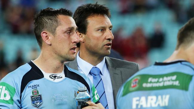 Former NSW coach Laurie Daley with Mitchell Pearce.