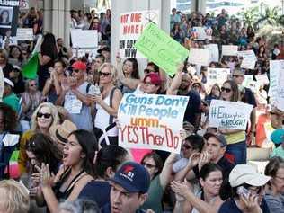 Protesters want gun control after 17 students and teachers were killed by a gunman at Marjory Stoneman Douglas High School in Parkland, Florida. Picture: AFP / Rhona Wise.