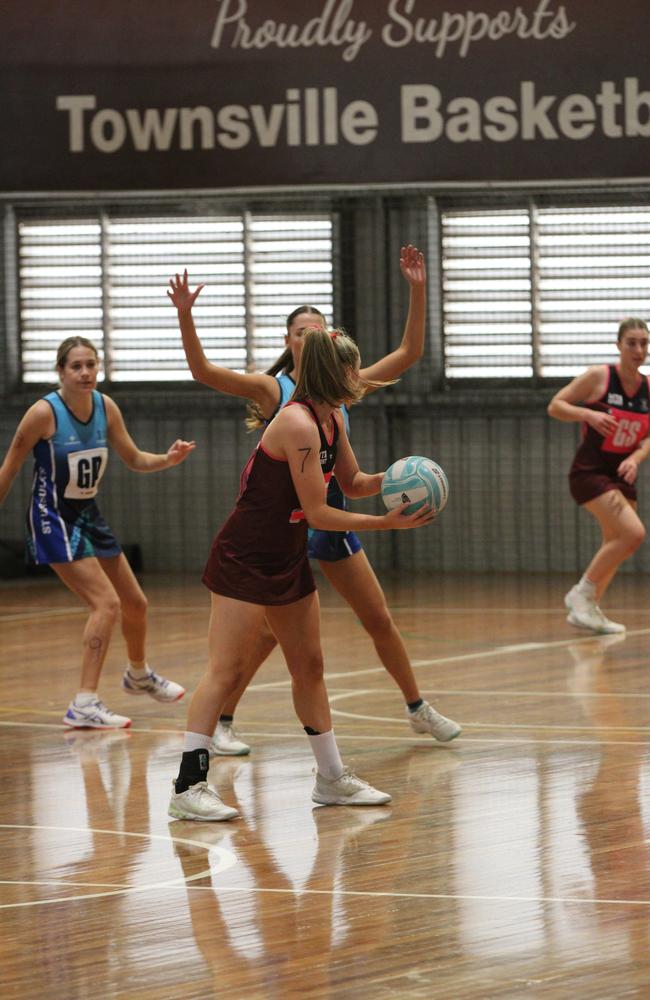 Netball action from QISSN 2024 in Townsville. St Ursula's College v Holy Spirit College