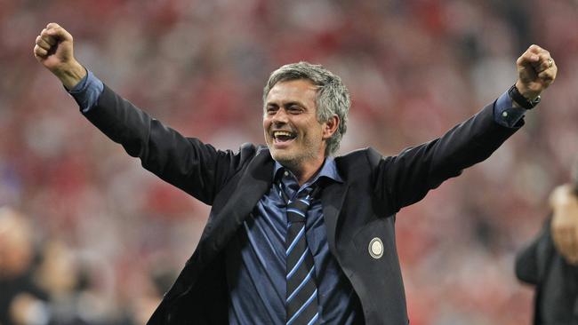 Jose Mourinho celebrates winning the Champions League final in 2010. Picture: AP