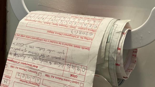 Cranbourne anti-masker Nick Patterson has posted an image to Facebook of a police infringement notice being used as a toilet roll.