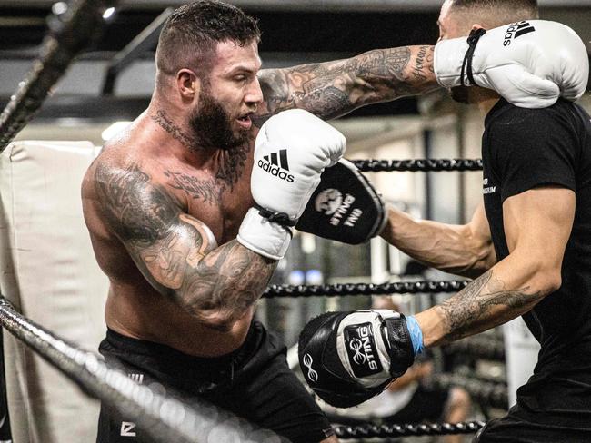 HOLD Sam Abdulrahim known as the Punisher. Sam is fighting in a boxing match on Saturday, also survived and underworld shooting in fawkner. Pictured at Powerplay Gym. Picture: Jason Edwards