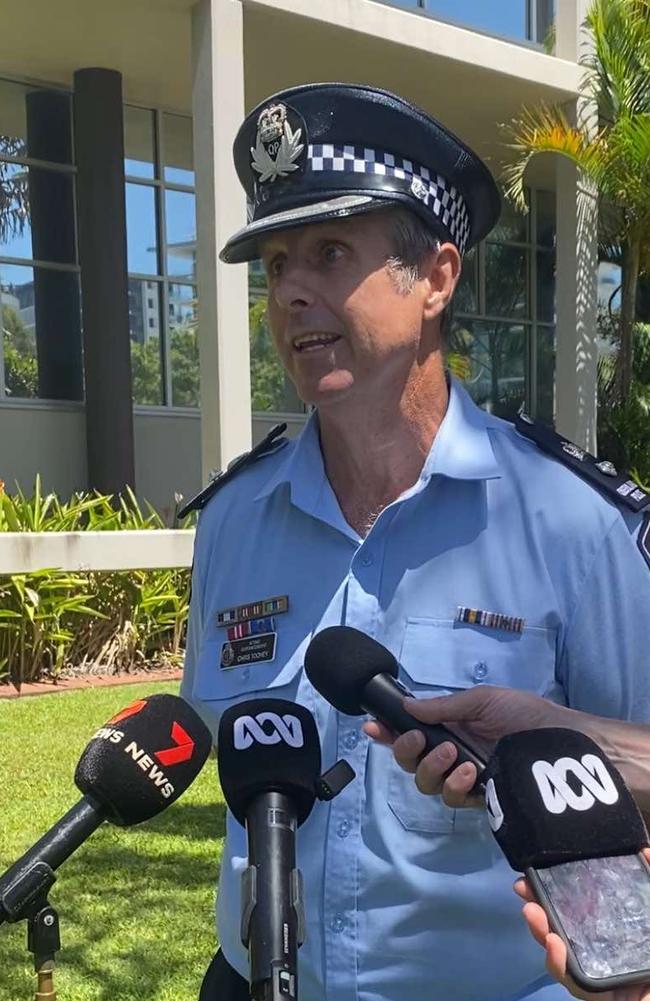 Sunshine Coast Police District Officer Acting Superintendent Chris Toohey speaking at a press conference about weather alerts at Maroochydore on January 29.