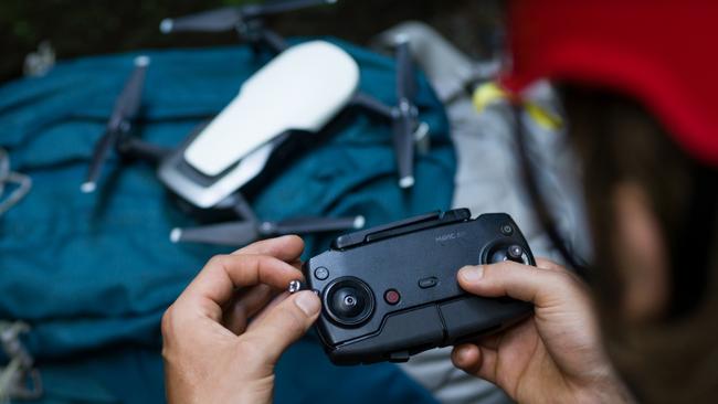 The DJI Mavic Air drone’s remote control has two aerials and connects to a smartphone. Picture: Supplied