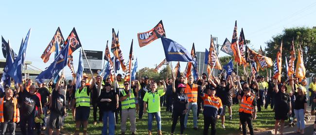 Striking Ipswich City Council workers. Picture: TWU