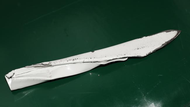 This homemade shiv was found in an old condom dispenser during the covert drug raid. Picture: Peter Lorimer.