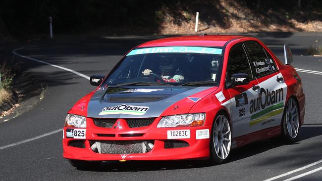 Cairns locals Aaron Dunkerton and Matt Davidson tackle the Kuranda Range stage on Day 3 of the Targa Great Barrier Reef 2020 in their Mitsubishi Lancer Evolution VIII. PICTURE: BRENDAN RADKE