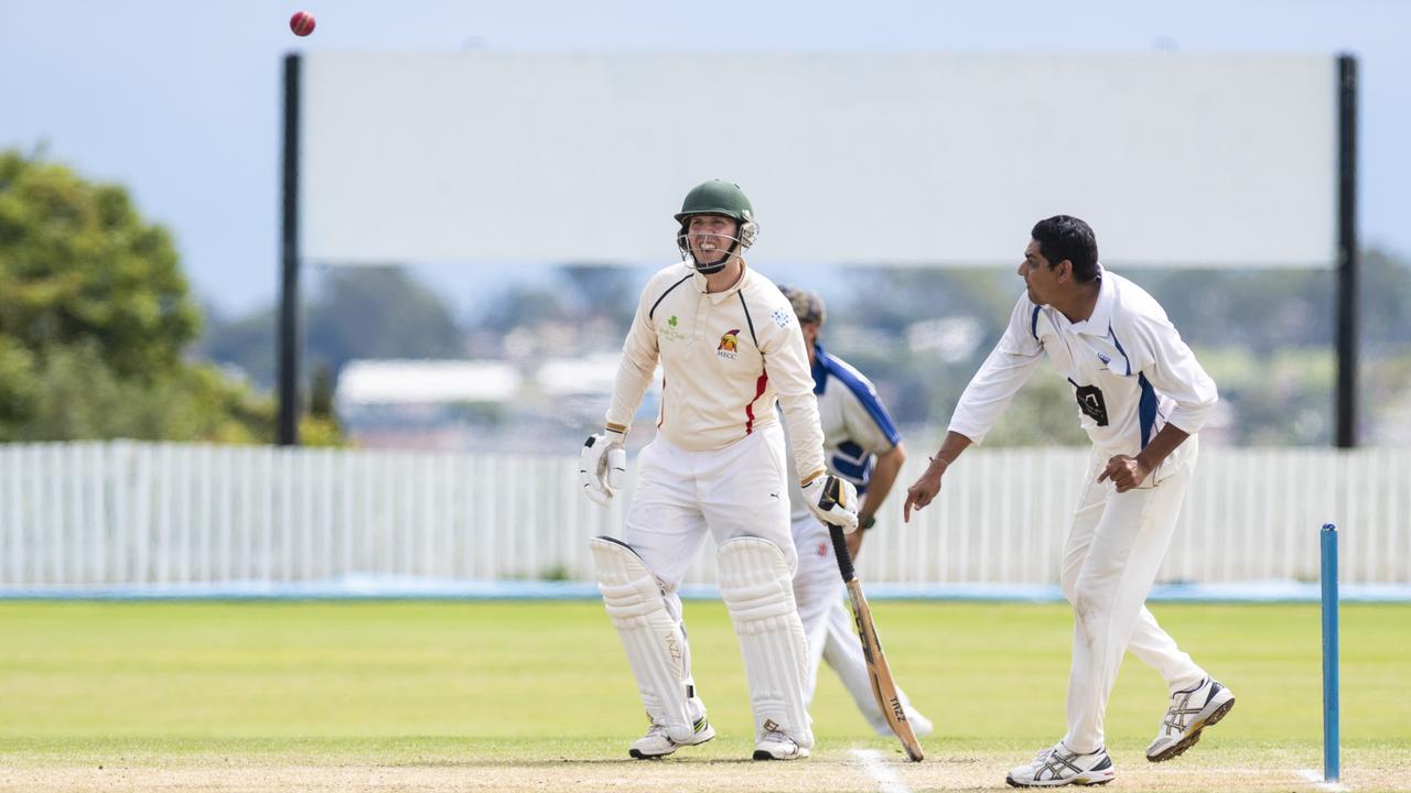 Hemal Shah bowls for University. Picture: Kevin Farmer