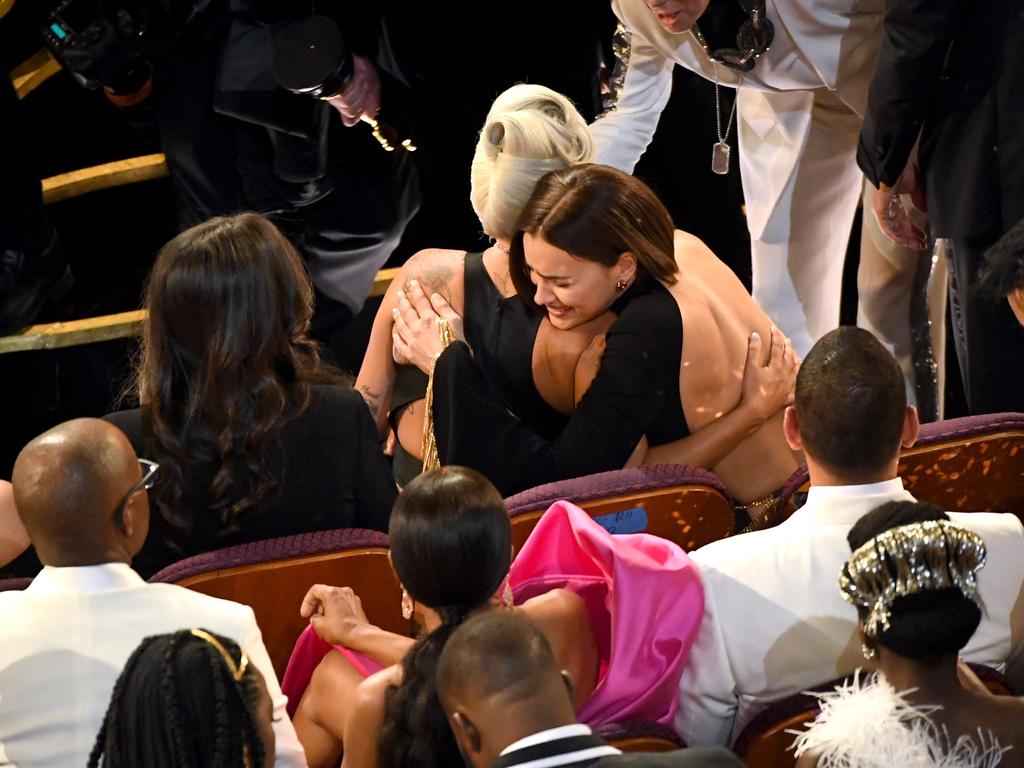 Irina congratulating her alleged love rival Lady Gaga. Picture: Kevin Winter/Getty Images/AFP