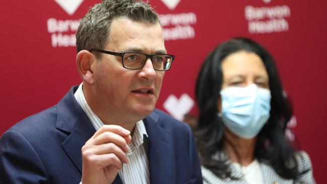 Premier Daniel Andrews at Geelong hospital last month. Picture: Alan Barber