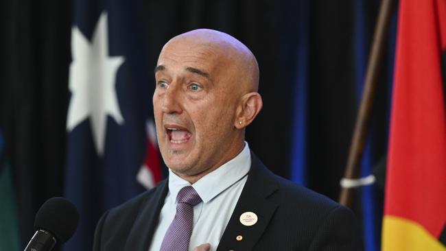 Walter Mikac addresses the National Museum ceremony to mark the museum's acquisition of his letters with Prime Minister John Howard after Port Arthur. Picture: NCA NewsWire / Martin Ollman