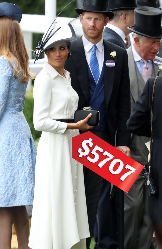 Givenchy is emerging as Meghan’s favourite brand, with the Duchess wearing a shirt dress costing $5707 to Royal Ascot.