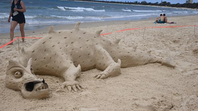 The sand sculptures were a popular attraction at the Mooloolaba Foreshore Festival. Picture: Tegan Annett