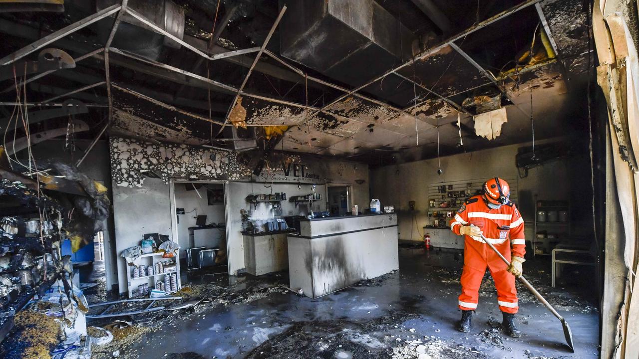 Inside the Pets Health Hilton Vet Centre after it was destroyed by fire. Picture: RoyVphotography