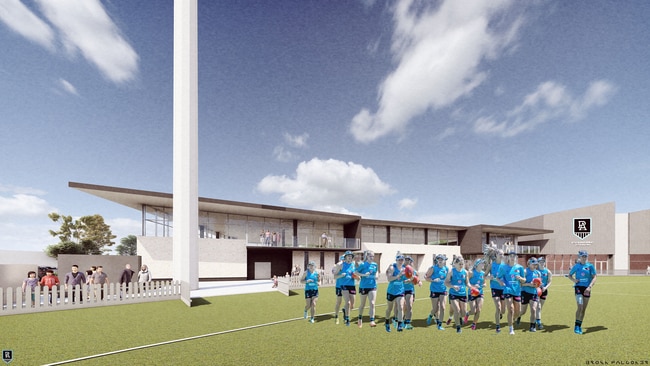 Renders of Port Adelaide's plans to further develop Alberton Oval. Image: Brown Falconer/PAFC