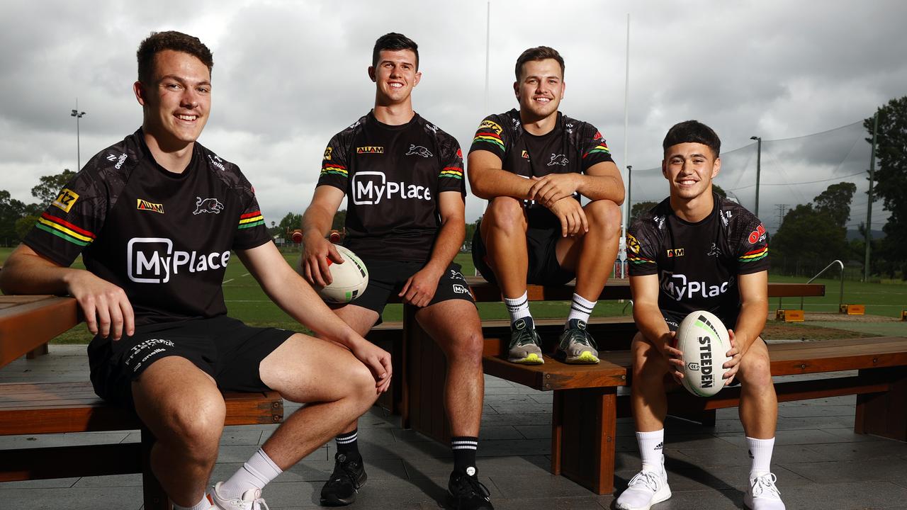 Cooper Ferrari, Sam Lane, Aston Warwick, Jenson Tuaoi who have come through the Penrith Panthers pathways program. Picture: Richard Dobson