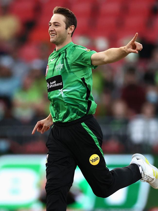 And celebrating the wicket of Sydney Thunder star Alex Hale. Picture: Cameron Spencer/Getty Images