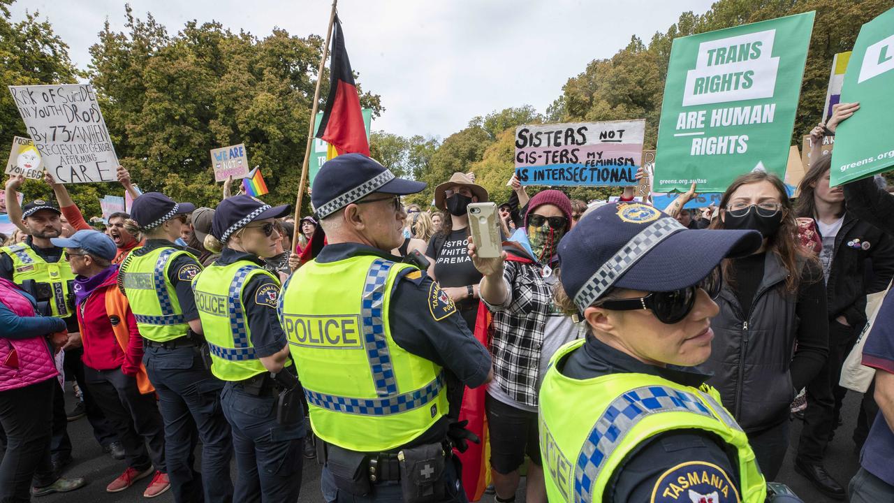 Photo gallery: LGBTQI+ supporters clash with anti-trans rally on Hobart ...