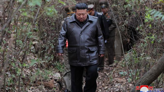 North Korean leader Kim Jong-un visiting a strategic missile base at an undisclosed location in North Korea. Picture: KCNA/AFP