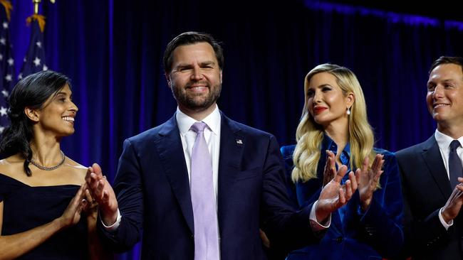 J.D. Vance is introduced by Republican presidential nominee, former U.S. President Donald Trump during an election night event at the Palm Beach Convention Centre.