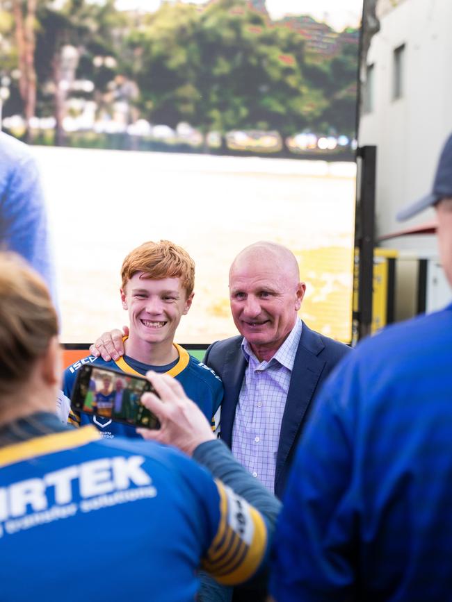 Parramatta legend Peter Sterling with a fan in Eels heartland.