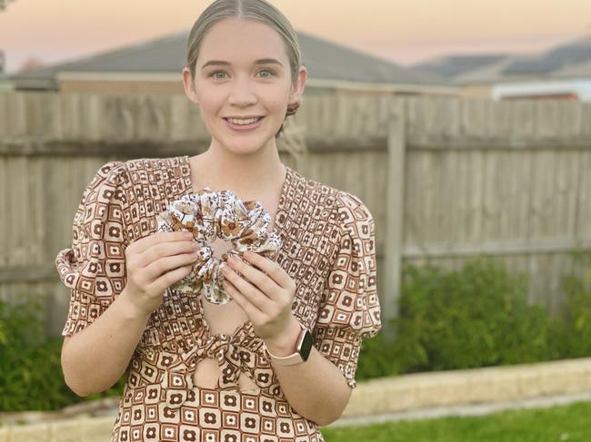 Taylah Rose, 24, started her scrunchie business nine years ago when she was only 15 years old. Picture: Jack Colantuono