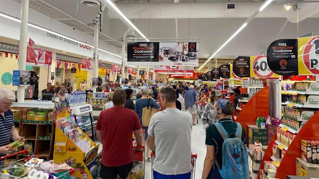 Scenes at North Ward Coles after the announcement that Townsville would go into lockdown in June.