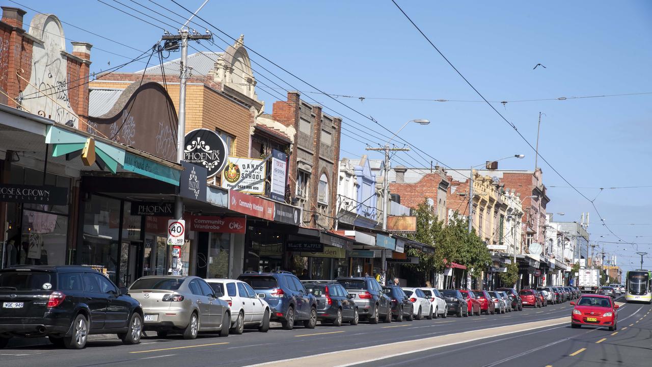 Store shopfronts in High Street Northcote, Thursday, Aug. 22, 2019. Picture: Andy Brownbill