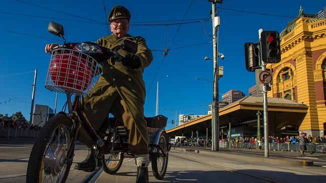 Charles Agar, 80, helps organise the Anzac Day Parade march to the Shrine. Picture: Mark Dadswell