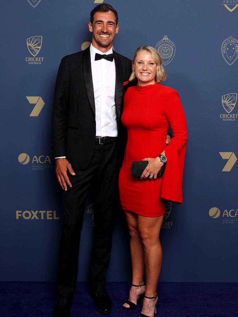 Mitchell Starc and Alyssa Healy arrive ahead of the 2023 Australian Cricket Awards. Photo by Brendon Thorne/Getty Images.