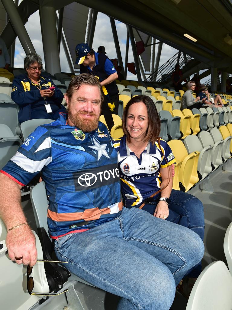 North Queensland Cowboys against Newcastle Knights at Queensland Country Bank Stadium. Andrew and Caron Cooke. Picture: Evan Morgan