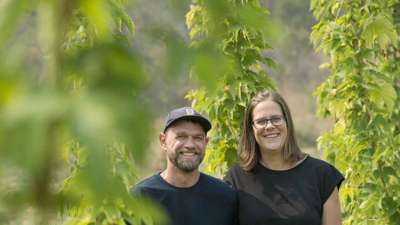 Tim and Jen in the hops. Picture: Zoe Phillips