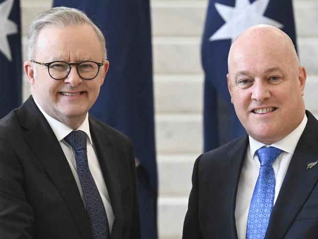 CANBERRA, Australia - NewsWire Photos - August 16, 2024:  NZ Prime Minister Luxon signs the visitors' book with Prime Minister Anthony Albanese at Parliament House in Canberra. Picture: NewsWire / Martin Ollman