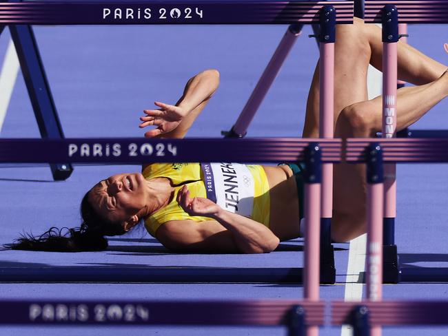 Michelle Jenneke fell during her 100m hurdles heat. Picture: Getty Images