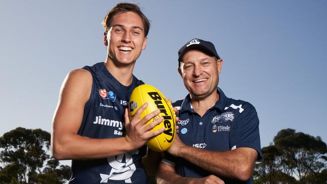 South Adelaide’s Zac Dumesny with his dad and mentor, Duane Dumesny. Picture: MATT LOXTON